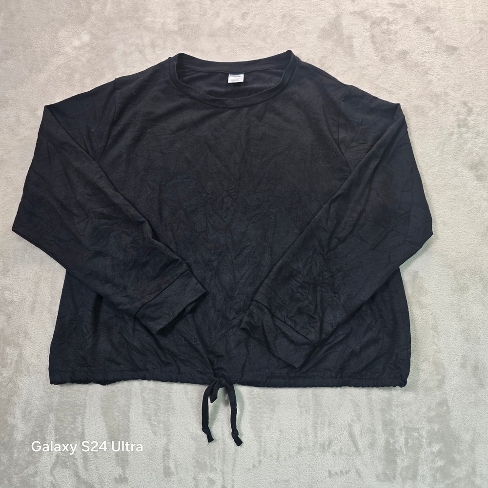 Lissome Lounge Womens XL Black Long Sleeve Drawstring Hem Pullover Top RN50110